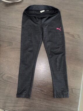 Puma Girls Black Leggings with Pink Puma Logo
